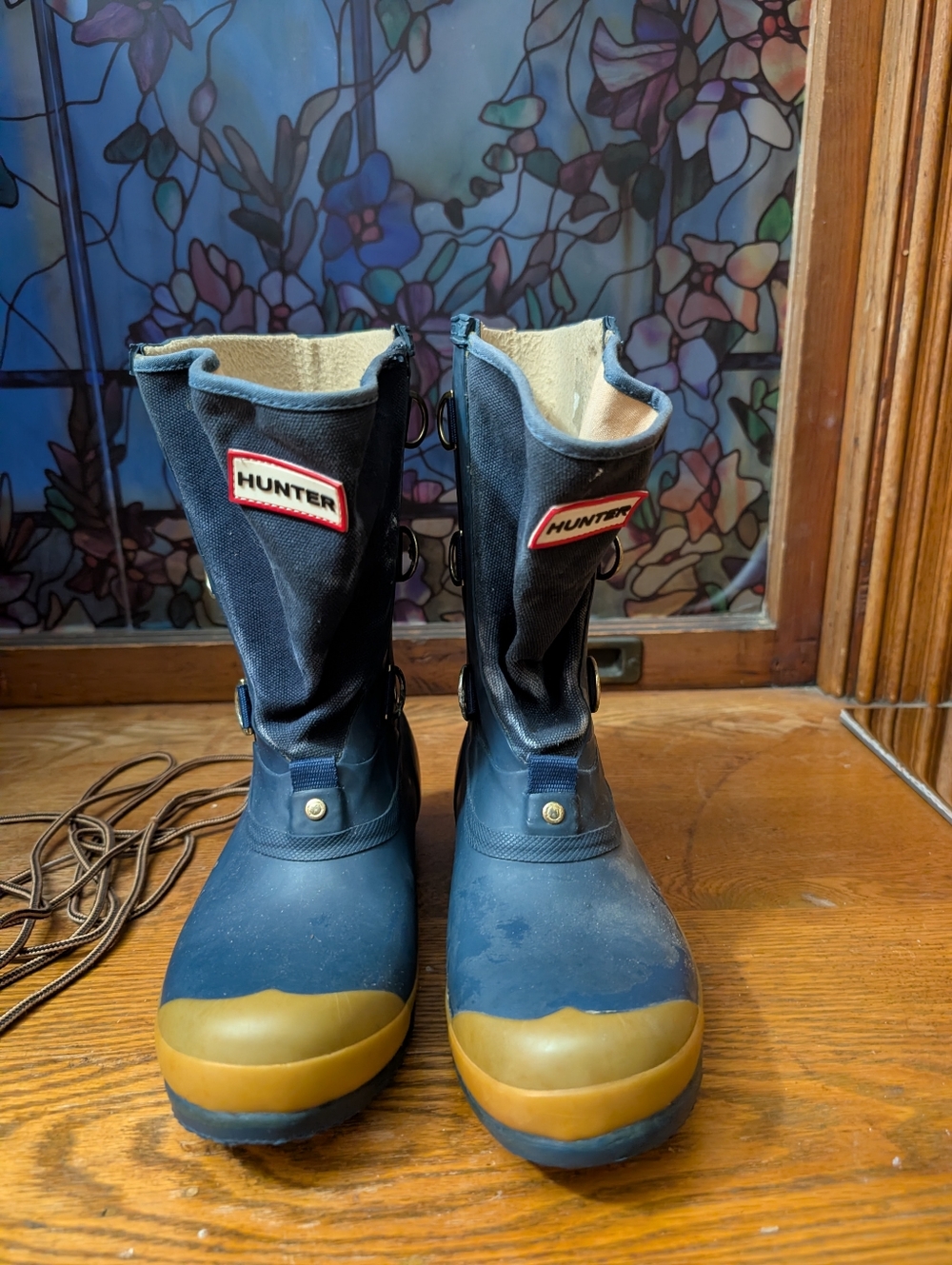 Hunter Navy and Mustard Rain Boots